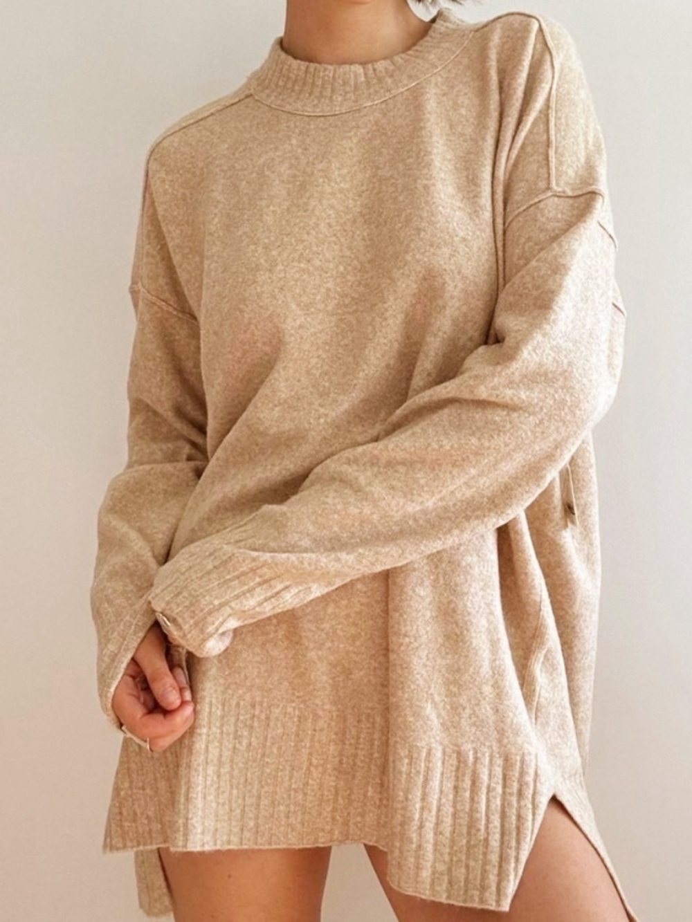 Free People Phoebe Pullover Sweater, soft oversized oatmeal knit Size XS